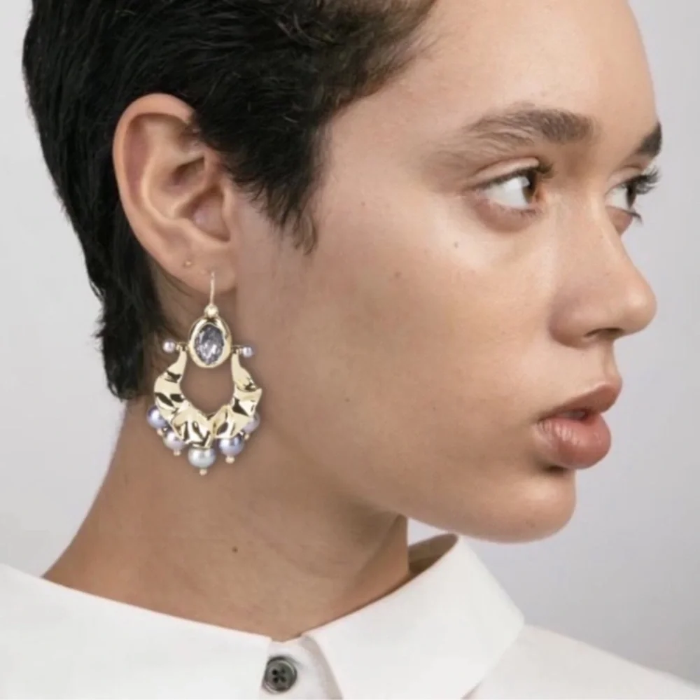 ALEXIS BITTAR • New Pearl Studded Crumpled Swinging Byzantine Drop Earrings - Picture 16 of 16
